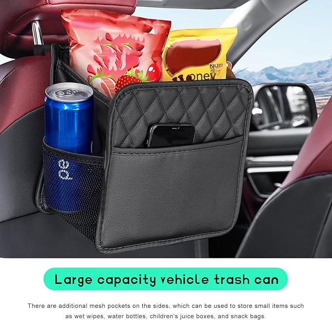 Car Back Seat Organizer, Large Capacity Foldable Car Headrest Hanging Organizer with Storage Pockets, Waterproof Leather Multipurpose Back Seat Storage Bag for Most Vehicles (White)
