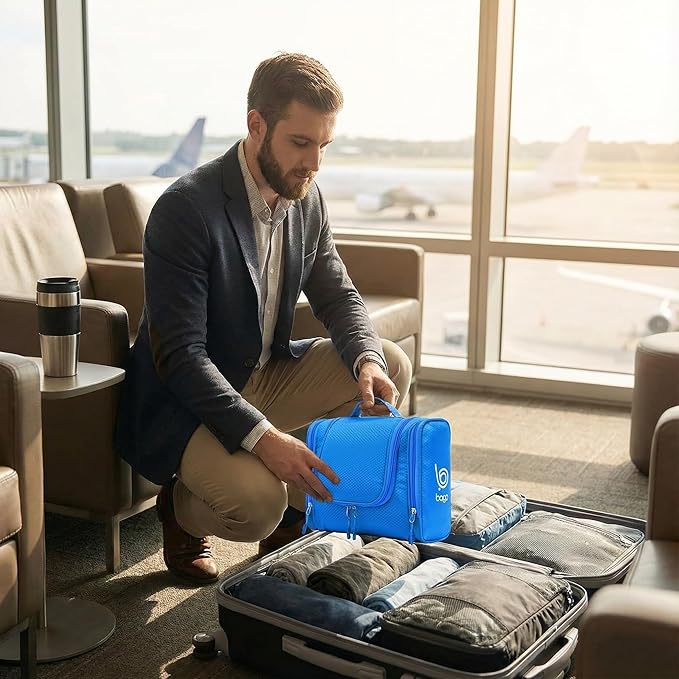 Bago Travel Toiletry Bag for Women and Men X-Large Waterproof Hanging Large Toiletry Bag for Bathroom and Travel Bag for Toiletries Organizer -Travel Makeup Bag (Blue)