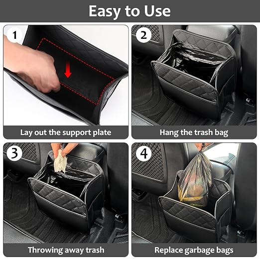 Accmor Car Trash Can, Small Garbage Bag for Car with Support Plate, Hanging Auto Organizer Storage Pockets Portable Automotive Garbage Bin with 60 Pcs Trash Bags, Vehicle Dustbin for SUV Truck Van