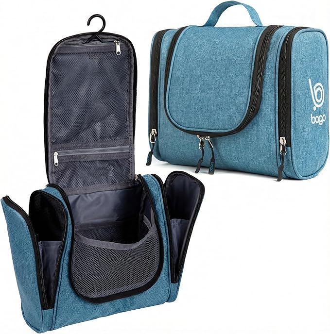 Bago Travel Toiletry Bag for Women and Men - Large Waterproof Hanging Large Toiletry Bag for Bathroom and Travel Bag for Toiletries Organizer -Travel Makeup Bag (SnowBlue)