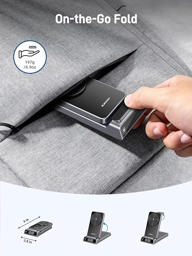 Magnetic Wireless Charger for Samsung, 3 in 1 Android Charging Station for Galaxy S26 Ultra/S25 Ultra/Z Fold/Flip, Galaxy Watch 8/8 Classic/Ultra, Buds 4, Nightstand Bedside Stand (with Adapter)