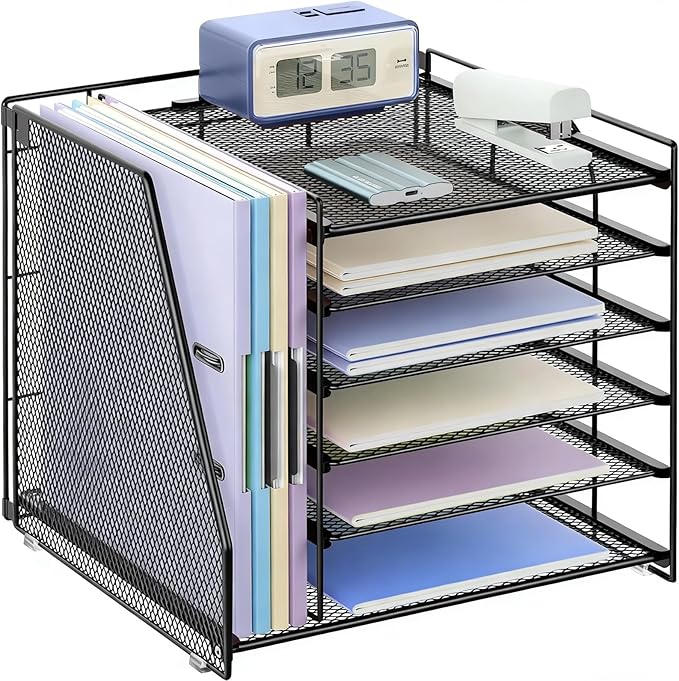 gianotter 6-Tier Paper Organizer With Magazine Holder, Desk Organizers and Accessories, Desk Accessories & Workspace Organizers, File Organizer for Office Supplies Storag (Black, 6-Tier)