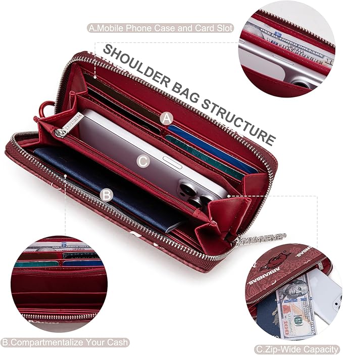 Arkansas Razorbacks Official Wristlet Wallet with RFID Blocking Card Slot, Arkansas Team Logo Clutch Purse, Mini Clutch Wallet for Fan Gift, Game Day, Concert | Red, NC-AFU011BDY