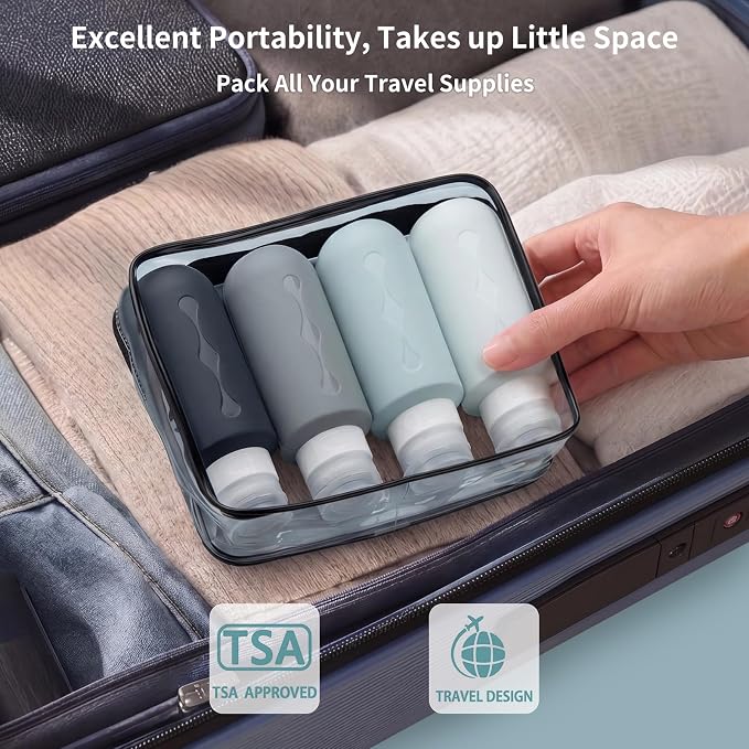 Gemice Travel Bottles for Toiletries, Tsa Approved Travel 6oz Size Containers with Clear Bag, BPA Free Leak Proof Travel Tubs Refillable Liquid Travel Accessories for Cometic Shampoo Lotion