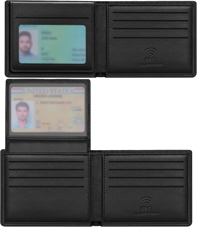 Travelambo Genuine Leather Wallet for Men with Gift Box - Handmade Bifold Stylish - Mens Wallets Rfid Blocking with 2 ID Windows