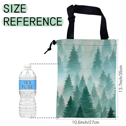 Foggy Forest Car Garbage Bag,Watercolor Forest Waterproof Small Car Trash Bag Hanging Back of Seat,Drawstring Hanging Car Trash Bag with Adjustable Buckle for Car Accessories