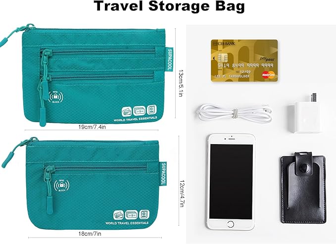 SUPACOOL Passport Holder Bag, Travel Wallet for Men Women Family, Passport Pouch, Card Holder Organizer, RFID Blocking, Two-piece Set(Green)