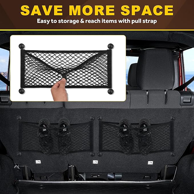 BUMBEE Mesh Cargo Net, Envelope Netting, Elastic Pocket Pouch Bungee Organizer for Car Seat Back RV Wall Trunk, Hooks & Screws Included(25.6'' x 9.8'')