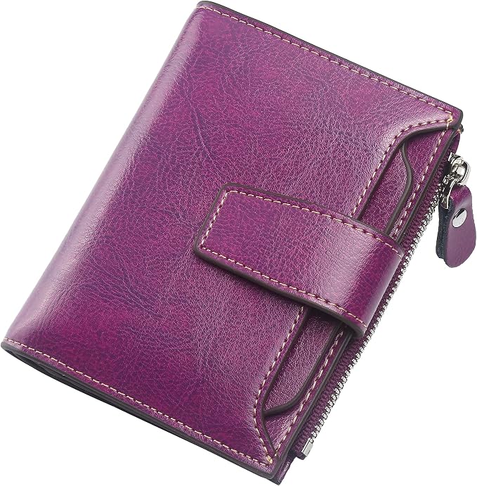 Lavemi Small Compact Women Wallet RFID Blocking Genuine Leather Bifold Purse with ID Windows