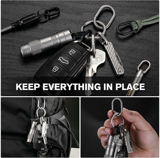 KEEPO LINK Titanium Key Ring Side Pushing, Small Key Ring Quick Release Keychain Connector for Men, 2 Pcs, OLO03