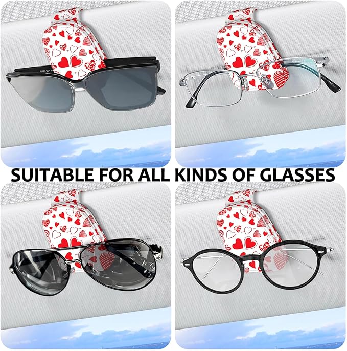 2 Pack Sunglass Holder for Car Visor, Universal Magnetic Car Sunglass Holder for Different Size Eyeglasses, Car Visor Accessories (Heart)