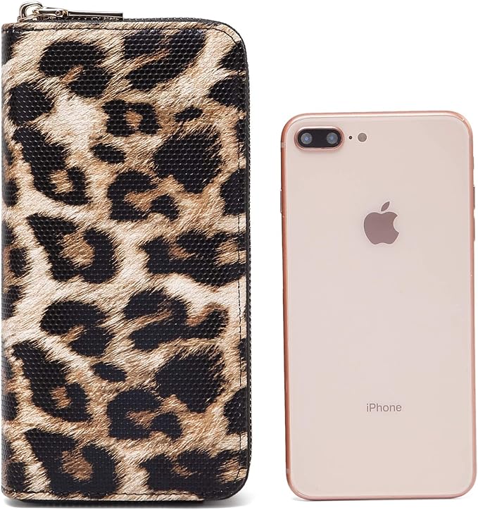 Leopard Travel Wallet for Women Cheetah Cow Print Double Zipper Pocket Ladies Purse Large Capacity