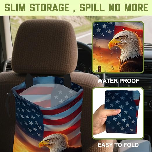 Cross American Flag Car Trash Bag Eagle Waterproof Car Trash Bag Hanging Leakproof Car Garbage Bag Washable Reusable Trash Bag For Car Interior Hanging Organizer Storage Vehicle Travelling Camping