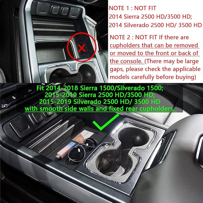 TACOBRO Center Console Organizer Compartment Cover Compatible with 2014-2018 Sierra/Silverado 1500 Accessories 2015-2019 Silverado/Sierra 2500 3500HD Insert Secret Pocket Lid Hidden Tray, Black