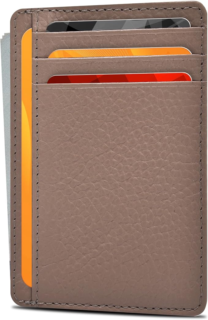 Oak Leathers Leather Slim Minimalist Wallet for Men & Women RFID Front Pocket Leather Card Holder Wallets (Taupe)