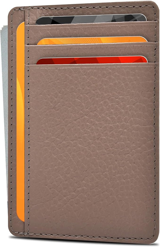 Oak Leathers Leather Slim Minimalist Wallet for Men & Women RFID Front Pocket Leather Card Holder Wallets (Taupe)