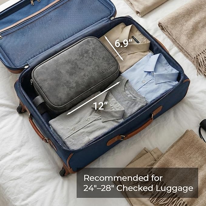 Elviros Toiletry Bag for Men, Large Travel Shaving Dopp Kit Water-resistant Bathroom Toiletries Organizer PU Leather Cosmetic Bags