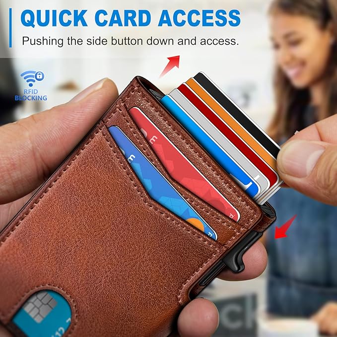 miyozi Men Wallet,with Money Clip Coins Pocket ID Window,Slim Front Pocket RFID Blocking Pop-up Card Holder 3.9"x 2.7", Gift Boxed