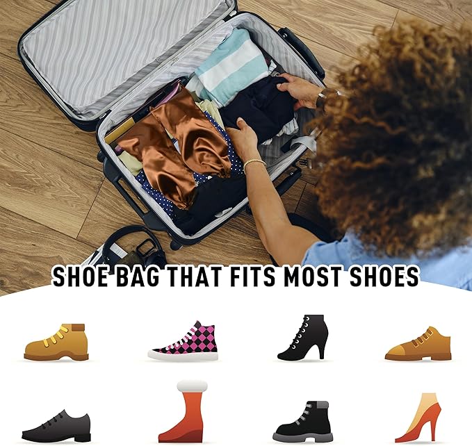 GONGKANGYUAN 10 Pack Shoe Bags for Travel Satin Fabric Shoe Bag with Drawstring for Men Women Travel Protecting Storing Shoes (Brown)