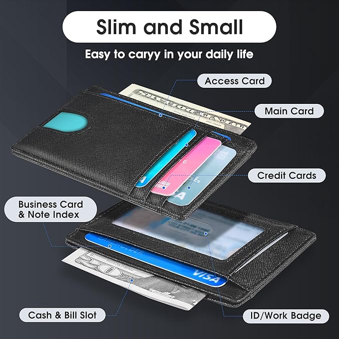 Slim Minimalist Wallet for Men,Front Pocket Wallet RFID Blocking Small Thin Credit Card Holder,ID Card Case Gift for Men Cross Black