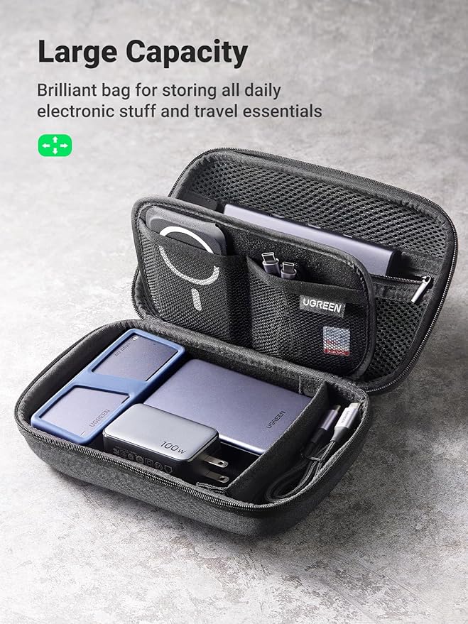 UGREEN Electronics Organizer Travel Case Cable Organizer Bag Waterproof Portable Storage Pouch for Charger, Cables, USB Flash Drive, Power Bank, Memory Card, Travel Accessories Black