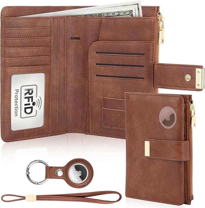 HUANLANG Passport Holder with Airtag for Women/Men, Airtag Passport Wallet for Travel Leather Passport Holder RFID Blocking,Travel Passport Walelt with Credit Card Holder