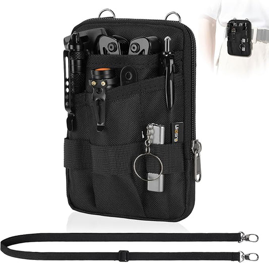 Likesing Pocket Organizer with Removable Strap, EDC Belt Organizer with 6 Pockets and 3 Slots, Small Tool Pouches EDC Pouch for Men for Small Gears Flashlight Tactical Pen Notebook Gadget Organized