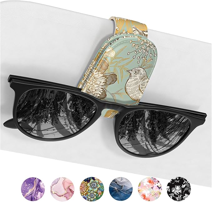 Sunglasses Holder for Car Visor, Magnetic Leather Car Sunglass Holder, Car Sun Visor Glasses Hanger Clip, Car Interior Accessories for Women Men, Fits All Size Eyeglasses