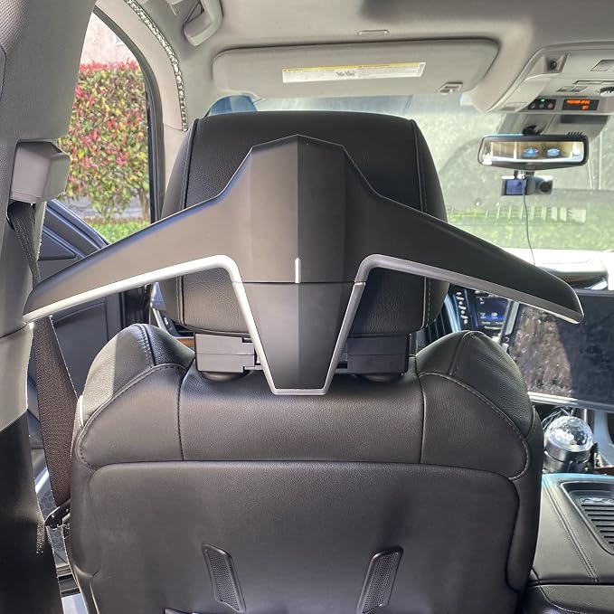 Car Back Seat Headrest Hanger 2 Car Hooks for Coat, Jacket, Suit, Clothes, Purse, Handbag, Grocery Bags - Multi-Purpose Storage Holder for Automobile - Black