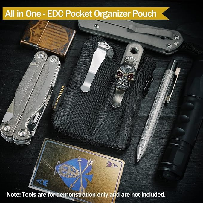 VIPERADE VE17 Small EDC Pouch, EDC Pocket Organizer with DIY Patch Area, Mini EDC Pouch with Zipper Pocket, Small Card Pocket, 2 Slots Pocket for EDC Black