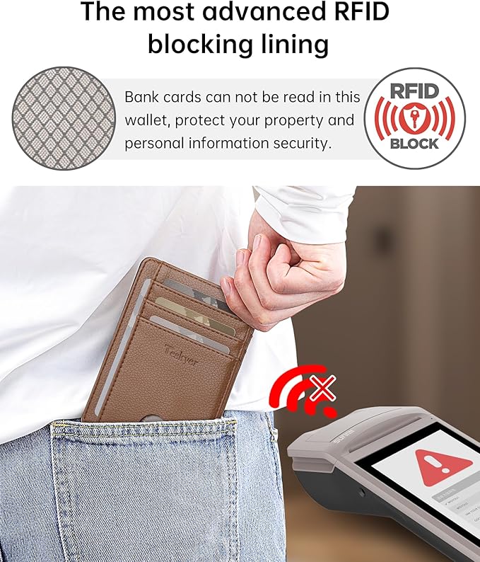 Teskyer Slim Wallet for Men, Minimalist Front Pocket RFID Blocking Leather Wallet Credit Card Holder for Men & Women