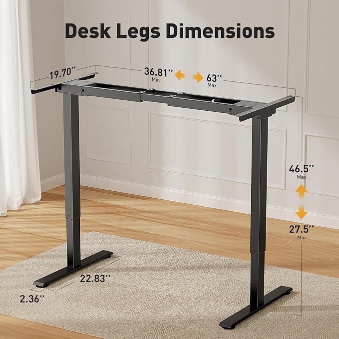 Dual Motor Standing Desk Frame, Height Adjustable Electric Desk Frame (27.5"??6.5"), 160 lbs Capacity, Quiet Sit Stand Desk with Memory Controller, Home Office Desk Frame Black