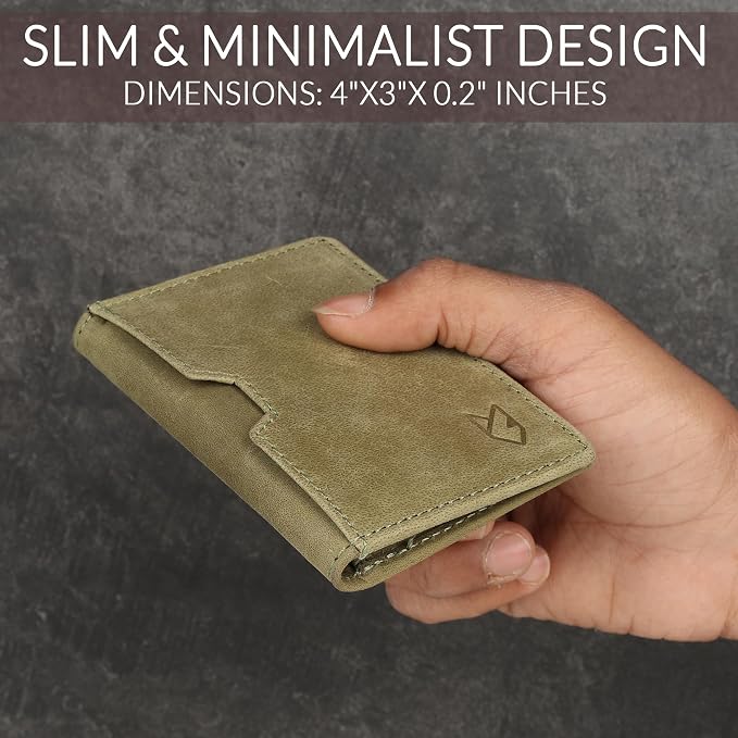 FOXHACKLE Full Grain Leather Credit Card Holder for Men and Women, Slim Bifold RFID Blocking Wallet, Thin Front Pocket Minimalist Wallet, Small Card Case.