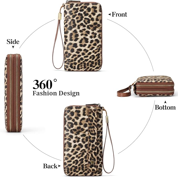 GAEKEAO Wallet for Women Clutch RFID Blocking Wristlet Leather Purse Large Capacity Credit Card Holder with Grip Hand Strap