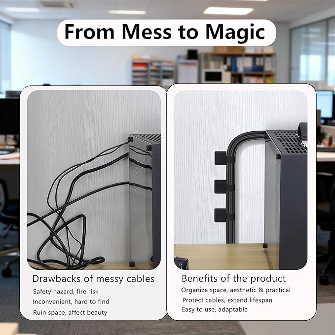 48Pcs Upgraded Under Desk Cable Management Ties - Self Adhesive Sticky Back Hook and Loop Straps, Cable Wire Organizers for Home Office