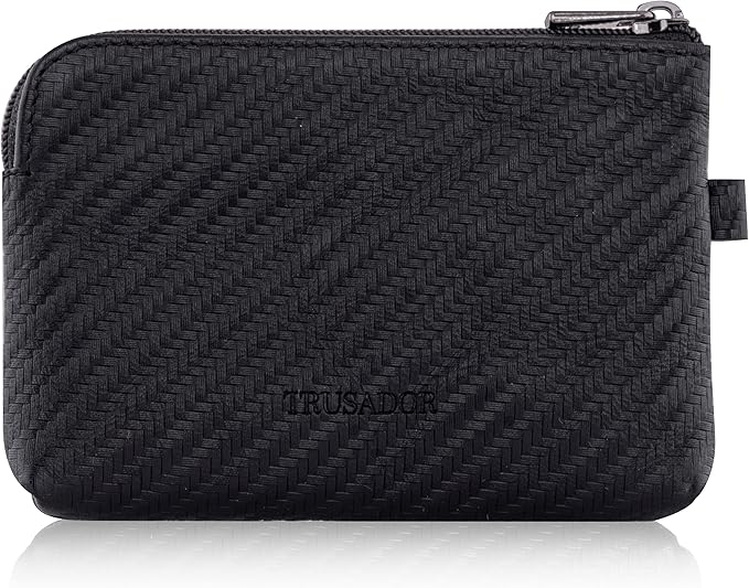 Trusador Milano Unisex Leather Front Pocket Wallet Coin Purse Zipper Pouch with Keychain (Carbon)
