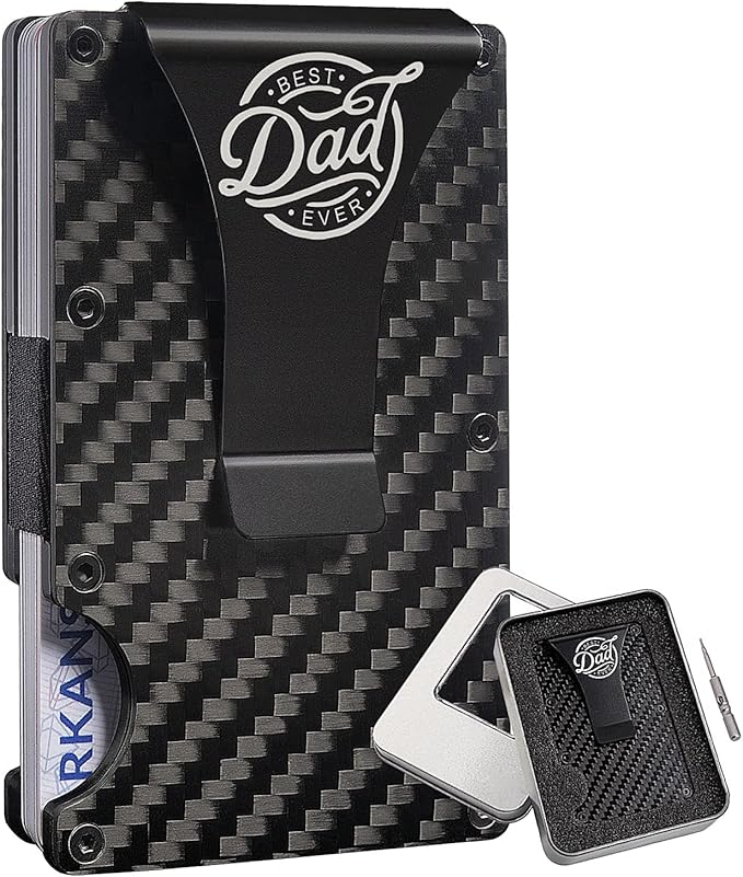 Personalized Best Dad Gift Fathers Day from Daughter to Daddy Gift Carbon Fiber Rfid Wallet for Men with Aluminum Money Clip, Slim Minimalist Engraved Card Holder, Personalized Gifts for Dad Birthday