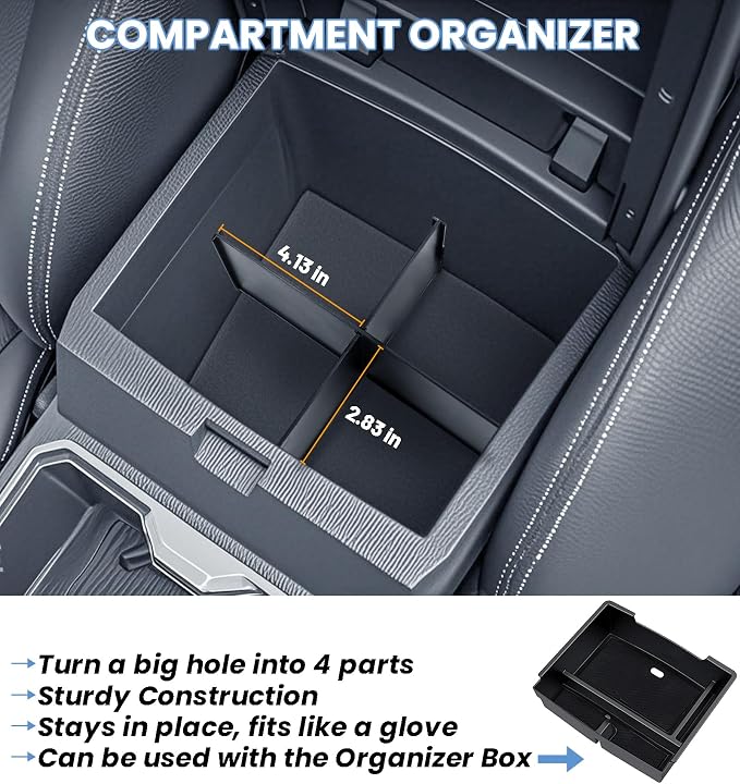 Center Console Divider Organizer for 2024 2025 Toyota Tacoma (4th Gen) Accessories, Interior Secondary Storage Insert Armrest Hidden Secret Privacy Middle Console Storage Box Tray Coin Holder, 3 PCS