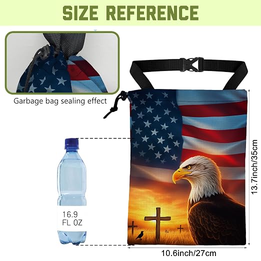 Cross American Flag Car Trash Bag Eagle Waterproof Car Trash Bag Hanging Leakproof Car Garbage Bag Washable Reusable Trash Bag For Car Interior Hanging Organizer Storage Vehicle Travelling Camping
