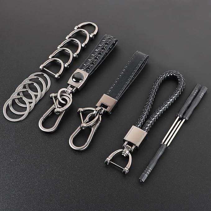 3 Pack Leather Keychain Heavy Duty Key Chains for Car Keys Universal Leather Key Chain for Men Key Fob keychain Holder