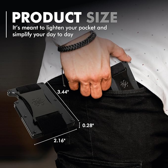 ROSSM Minimalist Wallet for Men - RFID Slim Wallet for Men - Thin Carbon Fiber and Metal Wallet with Cash Strap