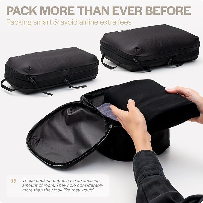 Aerotrunk Ultralight Compression Packing Cubes - Lightweight Travel Organizers for Suitcases and Luggage (3-Pack, Black)