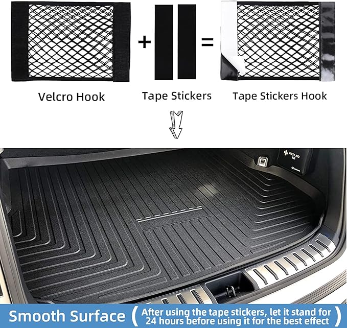 Universal Mesh Cargo Net for Car Trunk Storage,Elastic Small Automotive Cargo Net Pocket Wall Sticker Organizer Pouch Bag Storage for SUV,2 Pack with Tape Stickers