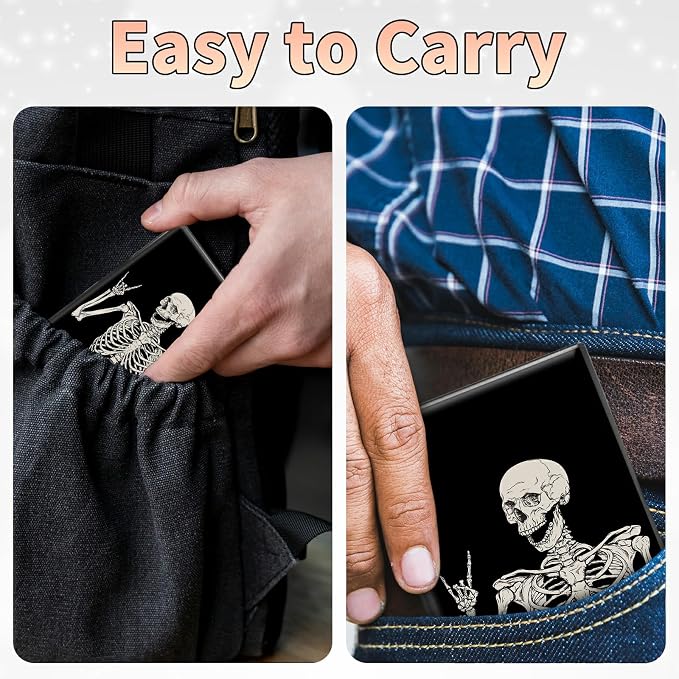 Slim Credit Card Holder, Skull Skeleton RFID Blocking Metal Wallet for Men & Women, Aluminum Minimalist Hard Case Pocket-Sized Business Cards Organizer (Fits Up to 10 Cards)