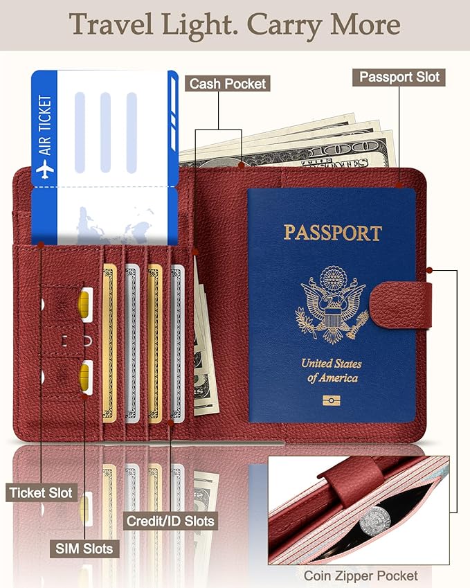 Slohif Passport Wallet Holder Cover for Travel - Women Men RFID Blocking Passport Book Case Protector, Blue Cute Stripe Leather Personalized Organizer Slim Carrier Boarding Pass Cards Slots