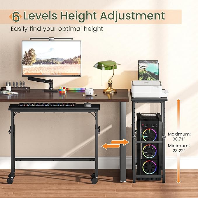 Snughome Mobile Keyboard Tray with Mouse Pad, Height Adjustment 23"-31", Keyboard Standing Desk, Rolling Under-Desk Extender with Lockable Casters, Desk Accessories for Home Office