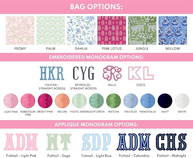 Personalized Clear Coated Pouch - Medium or Large Toiletry Bag with Embroidered or Applique Monogram, Custom Makeup or Travel Organizer, Easy-Clean Cosmetic Bag, Travel Gift for Women (Willow, XL)