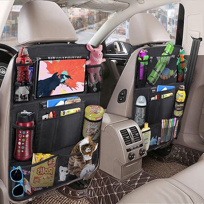 Car Backseat Organizer, Durable Waterproof Oxford Fabric Car Seat Back Kick Mats Protector with 9 Storage Pockets, 2 Pack