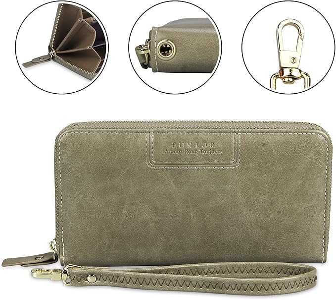FT FUNTOR Wristlet Wallets for Women, Ladies PU Vegan Leather Clutch Wallet Zip around Phone Purse Card Holder Organizer
