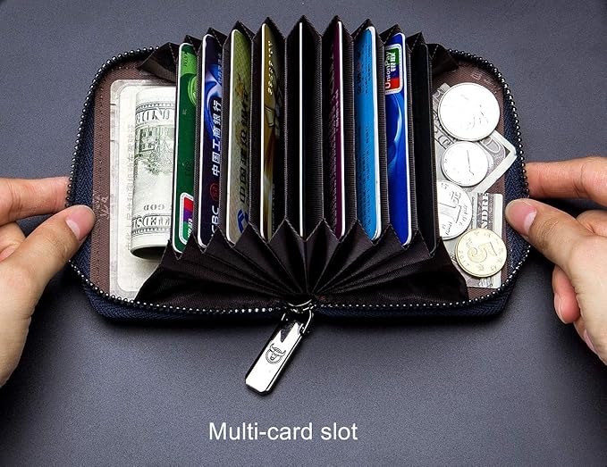 BULLCAPTAIN Genuine Leather Men Wallet Card Holder Cards Zipper Credit Card Pack Case Purse (blue)